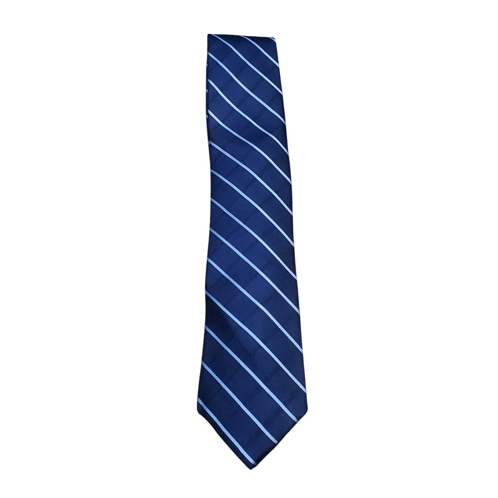 Tommy Hilfiger Men's Necktie Navy Blue‎ White Diagonal Stripe 100% Silk Classic